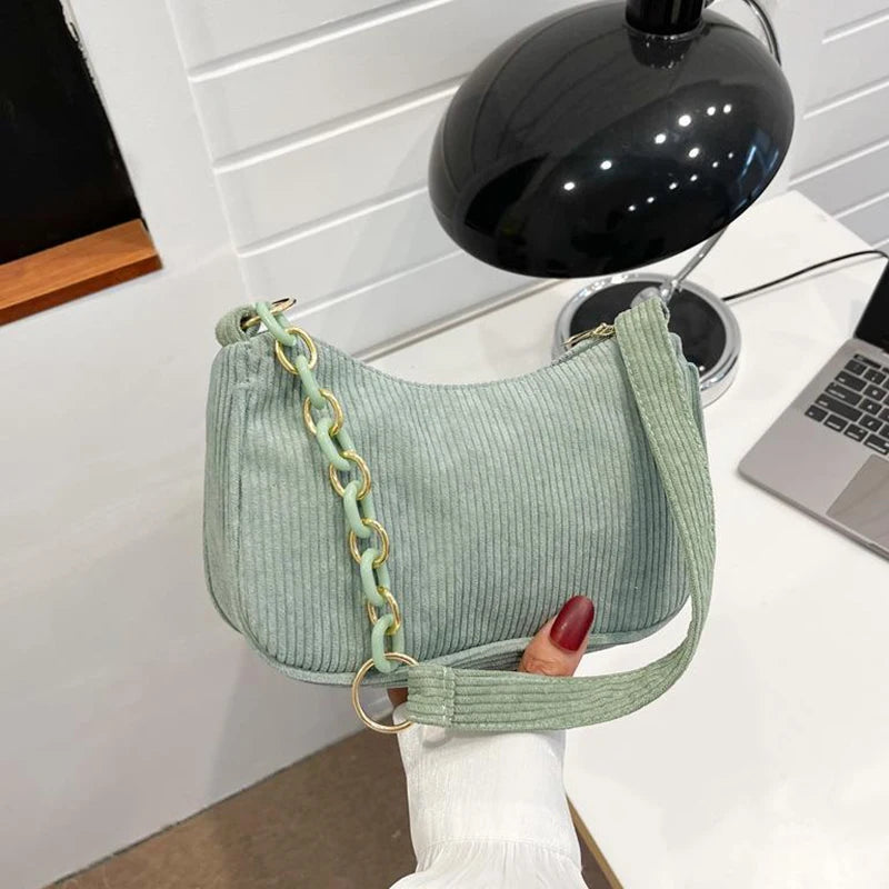 RetroChic Corduroy Shoulder Bag